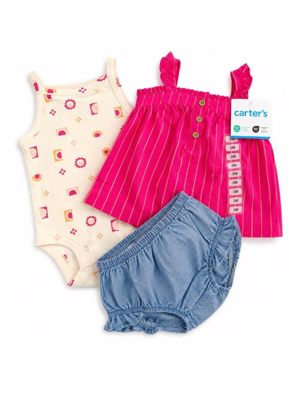 Carter’s Baby Girl 3M Pink Striped Dress & Chambray Bloomers Set NWT